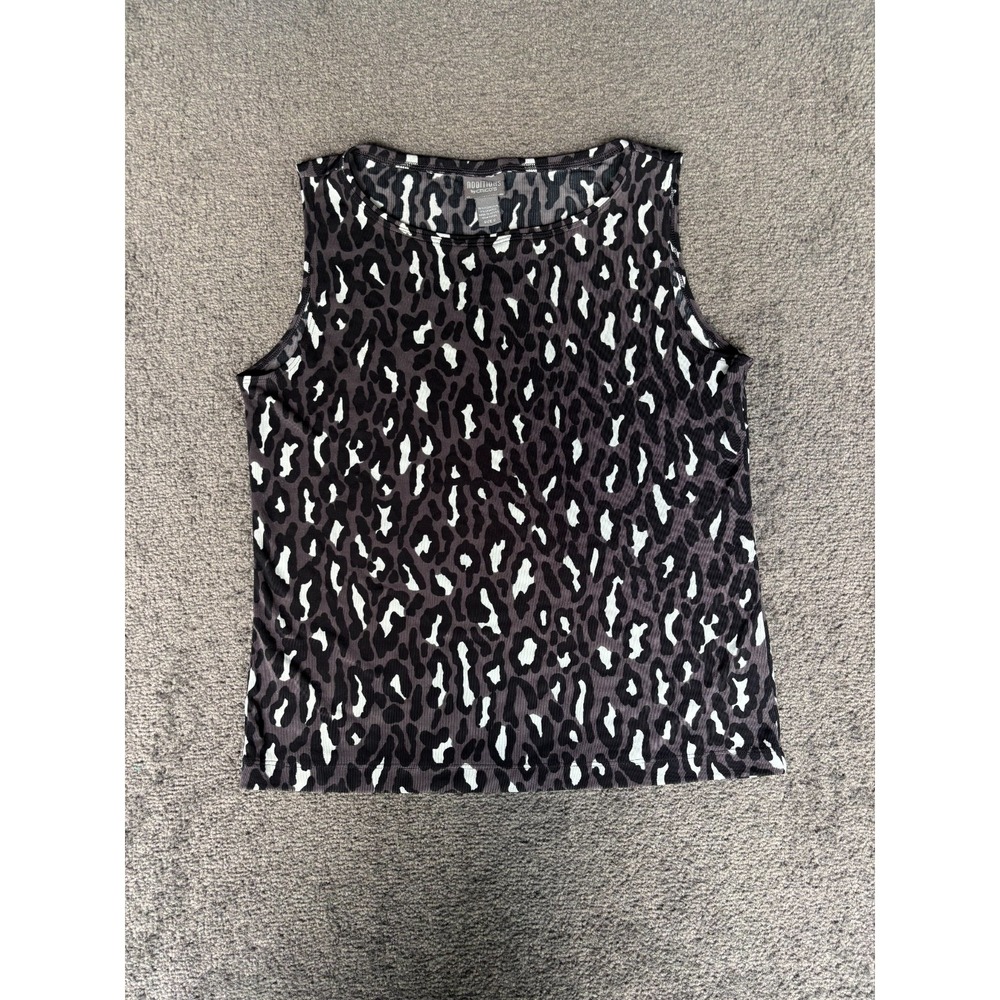 Additions‎ Chicos Tank Top Women's Size 2 Black White Leopard Print Round Neck